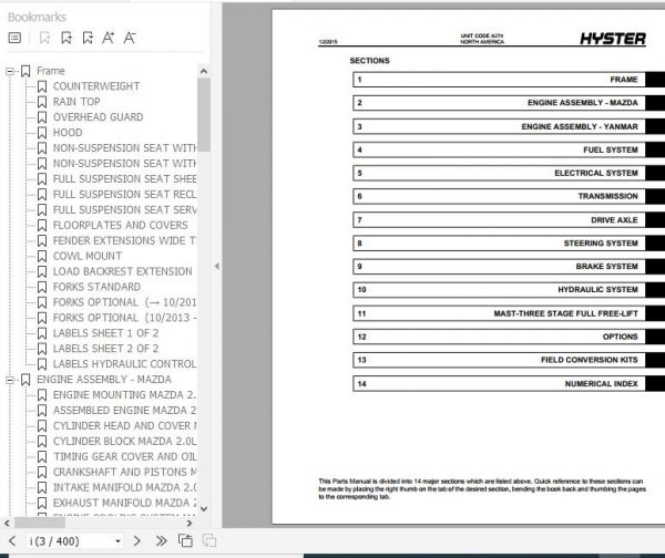 Hyster Forklift Truck A274 H50CT Parts Manual 2