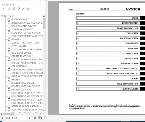 Hyster Forklift Truck A299 H170FT H175FT36 F190FT Parts Manual 4000501 2