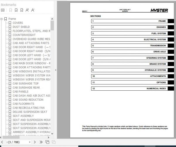 Hyster Forklift Truck A917 H36.00XMH404448.00XM 12H36.00XMS 12H404448.00XMS Europe Parts Manual 1641092 3