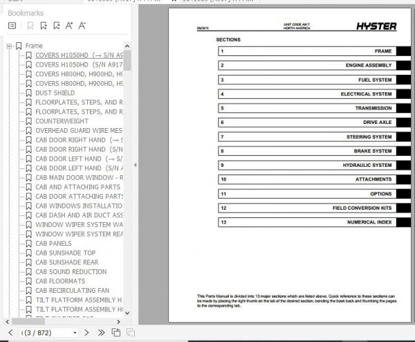 Hyster Forklift Truck A917 H800 900 1050HD H800 900 970 1050HDS Parts Manual 1641089 3 1