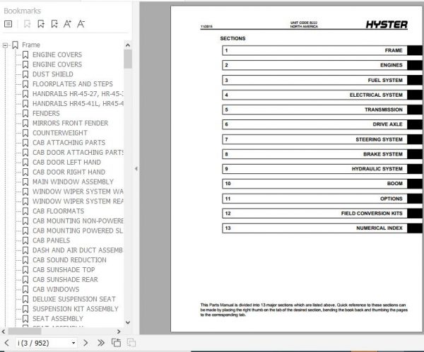 Hyster Forklift Truck B222 HR45 27HR45 31HR45 36HR45 40HR45 41SHR45 41LHR45 41LS Parts Manual 1629342 2