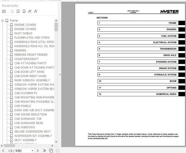 Hyster Forklift Truck B222 RS45 27CH RS46 41LSCH RS45 24IH RS46 38LSIH Europe Parts Manual 1629343 2