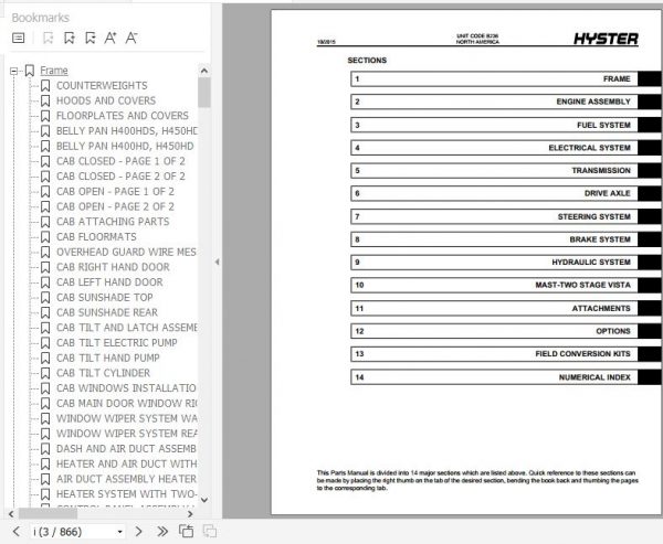 Hyster Forklift Truck B236 H400HD H450HD H400HDS H450HDS Parts Manual 4031581 2