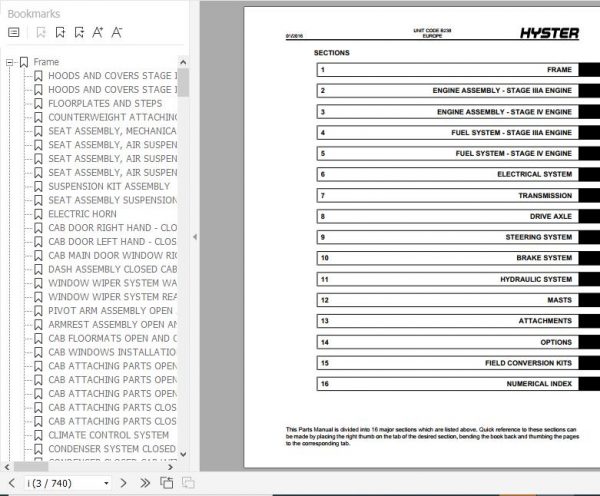Hyster Forklift Truck B238 H16XM 9 H16XM 12 H18XM 7.5 H18XM 9 Europe Parts Manual 4147752 2