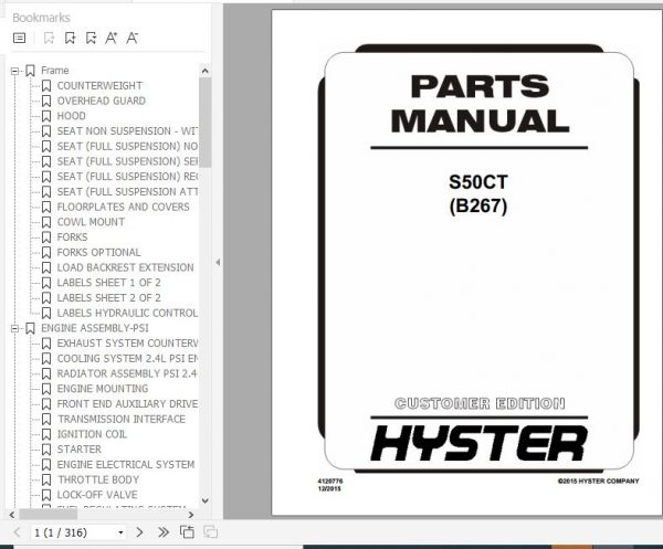 Hyster Forklift Truck B267 S50CT Parts Manual 4120776 1
