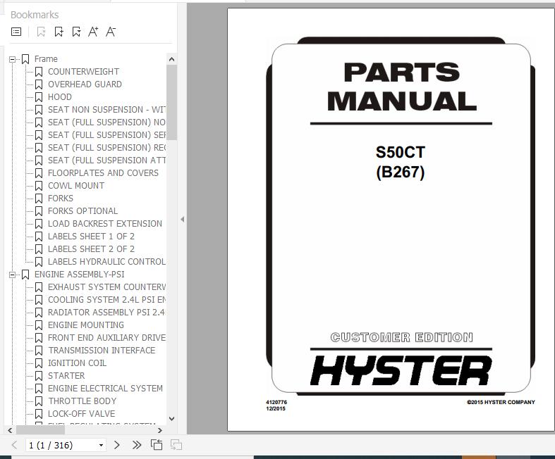 Hyster Forklift Truck B267 S50CT Parts Manual 4120776 1