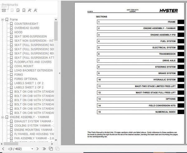 Hyster Forklift Truck B274 H2.0CT H2.5CT Europe Parts Manual 4120808 2