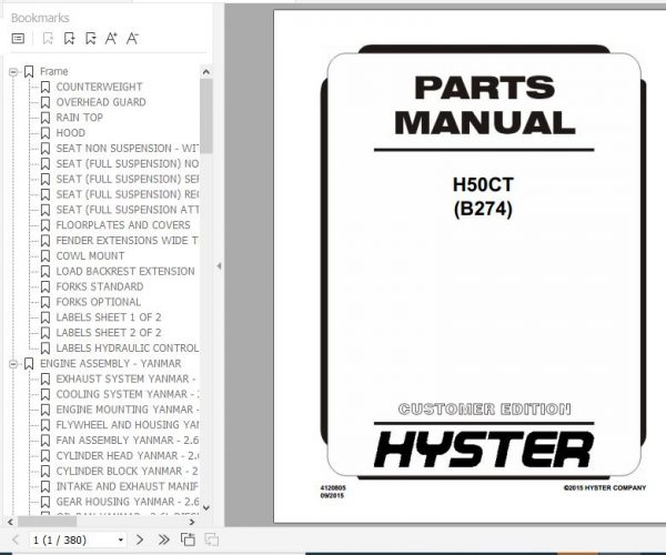 Hyster Forklift Truck B274 H50CT Parts Manual 4120805 1