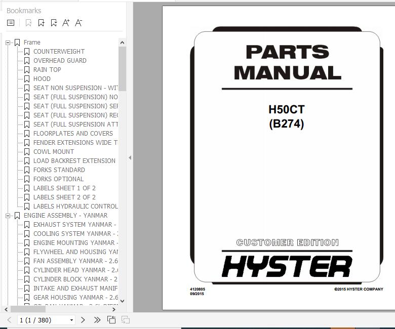 Hyster Forklift Truck B274 H50CT Parts Manual 4120805 1