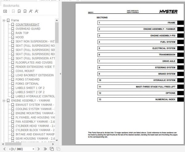 Hyster Forklift Truck B274 H50CT Parts Manual 4120805 2
