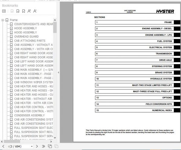 Hyster Forklift Truck B299 H8.0FT H8.0FT9 H9.0FT Europe Parts Manual 4053648 2