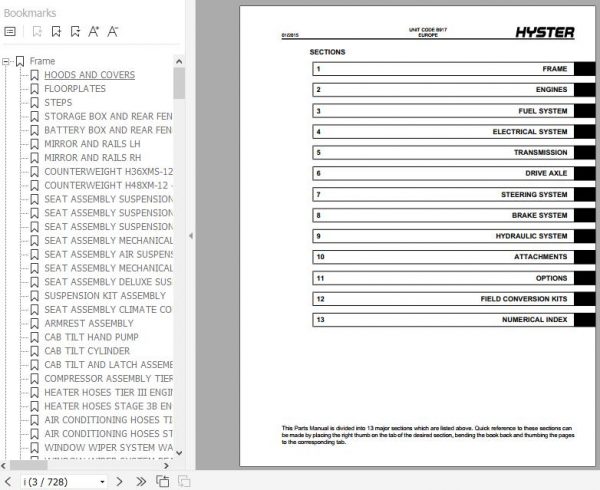Hyster Forklift Truck B917 H36XMS 12H40XMXMS 12H44XMXMS 12H48XMXMS 12 Europe Parts Manual 4046822 2