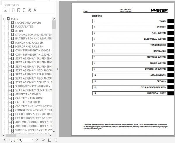 Hyster Forklift Truck B917 H800HDS H900HDHDS H970HDHDS H1050HDHDS Parts Manual 4046820 2