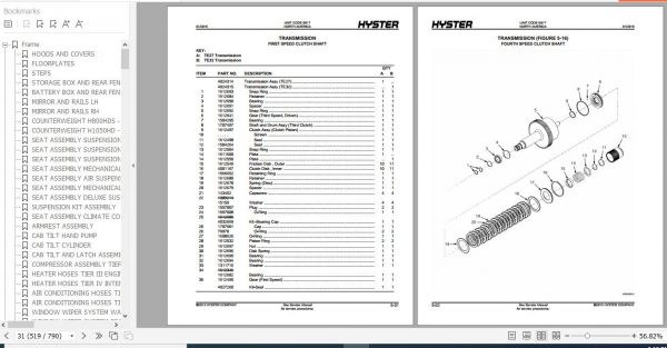Hyster Forklift Truck B917 H800HDS H900HDHDS H970HDHDS H1050HDHDS Parts Manual 4046820 3