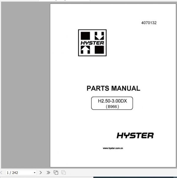 Hyster Forklift Truck B966 H2.50 3.00DX Parts Manual 4070132 1