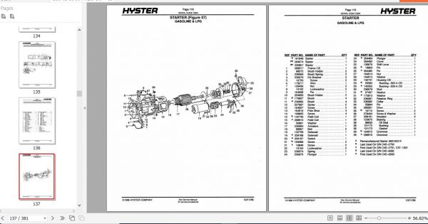 Hyster Forklift Truck C004 S60 70 80 120E S3.00 3.50 4.00 5.00 5.50E Parts Manual 599765 2