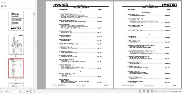 Hyster Forklift Truck C007 H150H H275H H7.00HS H12.50H P150B P200B Parts Manual 599794 2