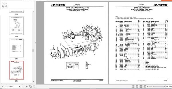 Hyster Forklift Truck C007 H150H H275H H7.00HS H12.50H P150B P200B Parts Manual 599794 3