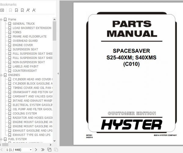 Hyster Forklift Truck C010 S25 40XM S40XMS Parts Manual 897651 1