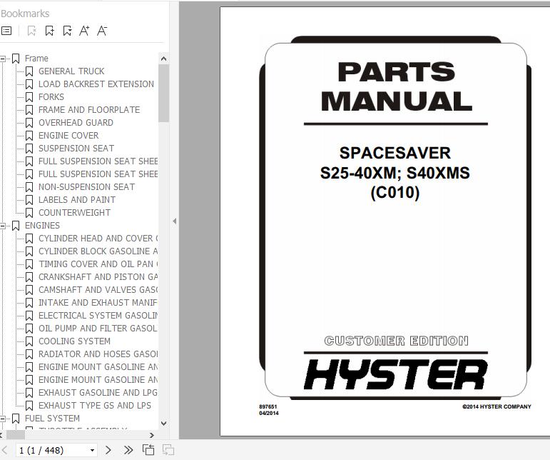 Hyster Forklift Truck C010 S25 40XM S40XMS Parts Manual 897651 1