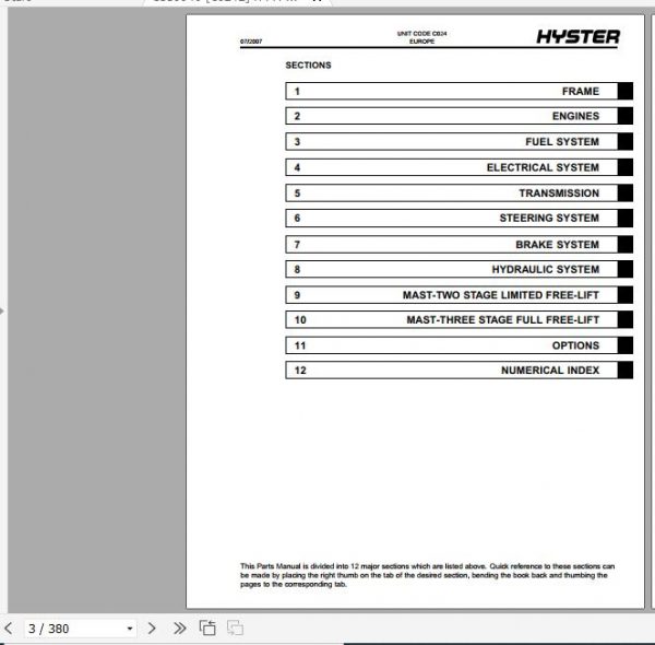 Hyster Forklift Truck C024 S6.00 7.00XL Europe Parts Manual 1559940 2