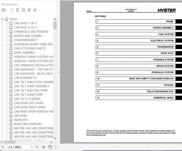 Hyster Forklift Truck C214 H16XM 12EC H18XM 12EC H22XM 12EC Europe Parts Manual 4031727 2