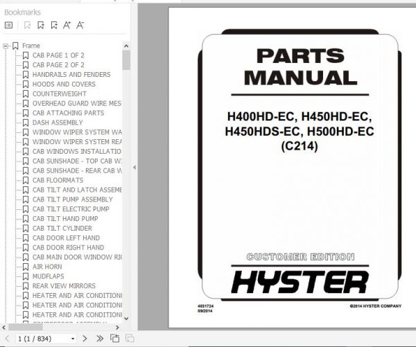 Hyster Forklift Truck C214 H400HD ECH450HD ECH450HDS ECH500HD EC Parts Manual 4031724 1