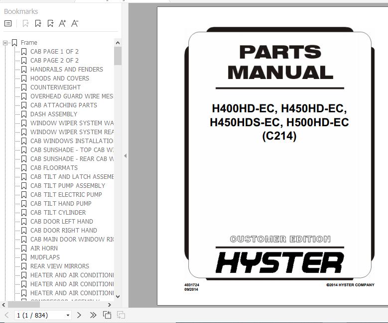 Hyster Forklift Truck C214 H400HD ECH450HD ECH450HDS ECH500HD EC Parts Manual 4031724 1