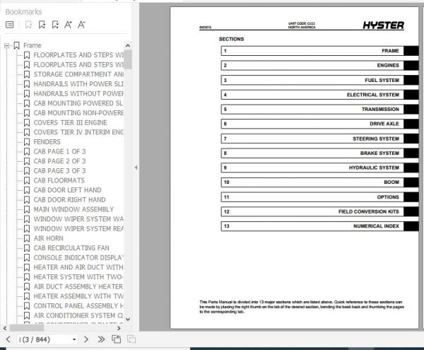 Hyster Forklift Truck C222 RS45 27CHRS45 31CHRS46 36CHRS46 41LRS46 41SRS46 41LS Parts Manual 4038588 2