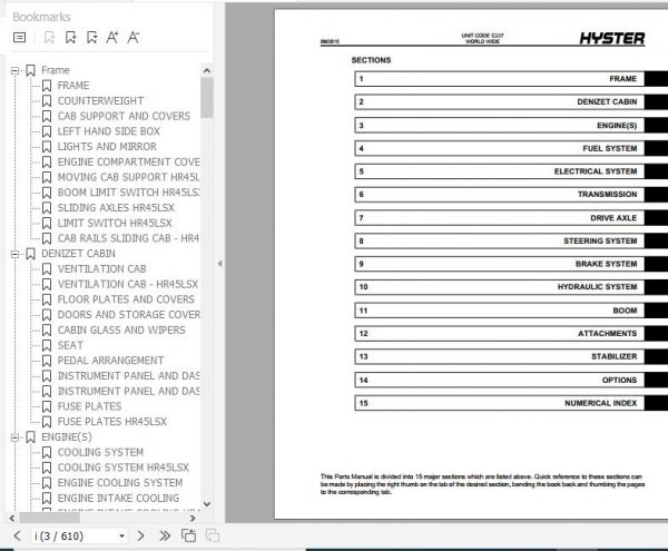 Hyster Forklift Truck C227 HR45 27HR45 31HR45 40SHR45 36LHR45 40LSHR45LSX Parts Manual 1638896 2
