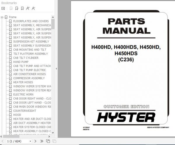 Hyster Forklift Truck C236 H400HD H400HDS H450HD H450HDS Parts Manual 4119341 1