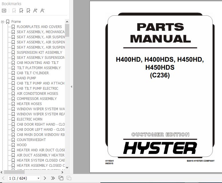 Hyster Forklift Truck C236 H400HD H400HDS H450HD H450HDS Parts Manual 4119341 1