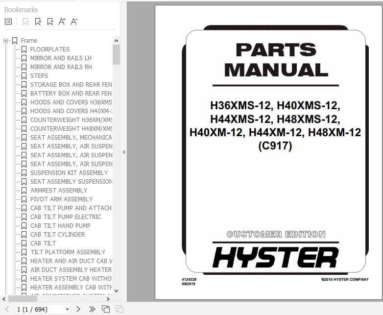 Hyster Forklift Truck C917 H36XMSH40XMSH44XMSH48XMSH40XMH44XMH48XM 12 Europe Parts Manual 4124328 1