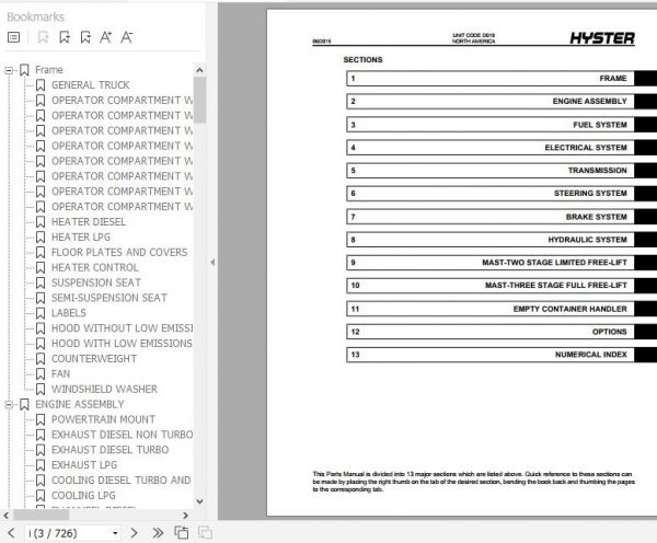 Hyster Forklift Truck CHALLENGER D019 H300 360XL H33 360XL EC Parts Manual 897597 2