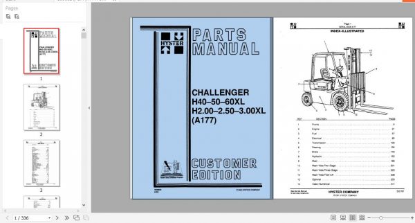Hyster Forklift Truck Challenger A177 H40 50 60XL H2.00 2.50 3