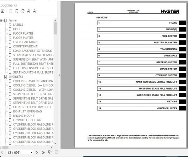 Hyster Forklift Truck D004 S70 120XL S120XLS S3.50 5.50XLS5.50XLS Parts Manual 852319 2