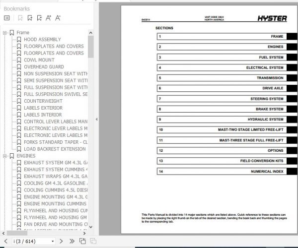 Hyster Forklift Truck D024 S135FTS155FT Parts Manual 1652512 2