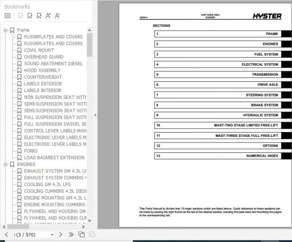 Hyster Forklift Truck D024 S6.0FT S7.0FT Parts Manual 1652515 2