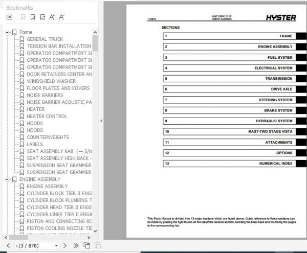Hyster Forklift Truck D117 H800 H970E H1050EH Parts Manual 1454515 2