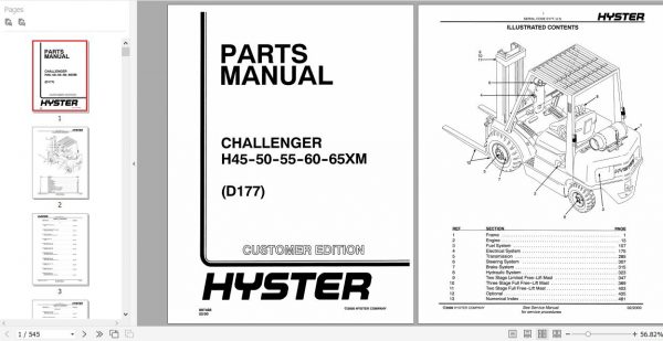 Hyster Forklift Truck D177 H45 50 55 60 65XM Parts Manual 897468 1