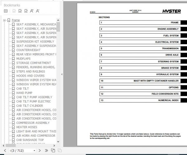 Hyster Forklift Truck D214 H18XM 12EC H22XM 12EC H23XM 12EC Europe Parts Manual 4121175 2