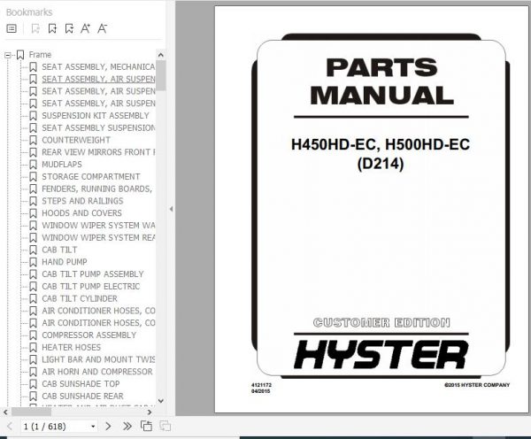 Hyster Forklift Truck D214 H450HD EC H500HD EC Parts Manual 4121172 1