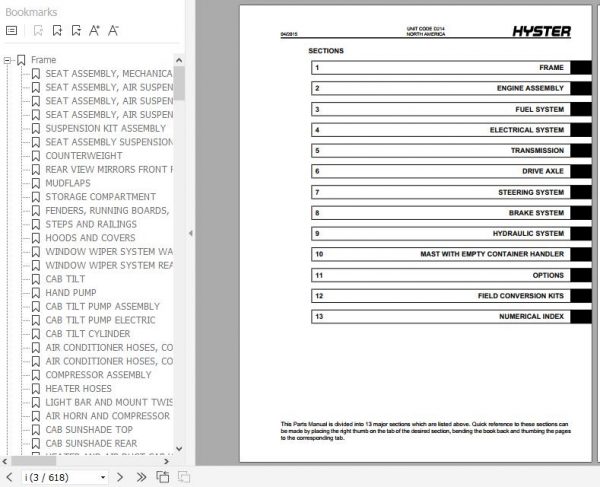 Hyster Forklift Truck D214 H450HD EC H500HD EC Parts Manual 4121172 2