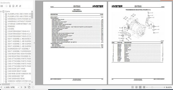 Hyster Forklift Truck D222 RS45 27CHRS45 31CHRS46 36CHRS46 41LCHRS46 41SCHRS46 41LSCH Parts Manual 4121225 3
