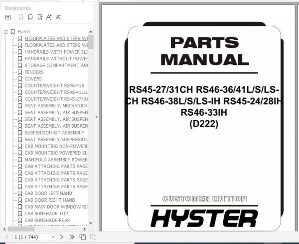 Hyster Forklift Truck D222 RS45 RS46 Parts Manual 4121228 1