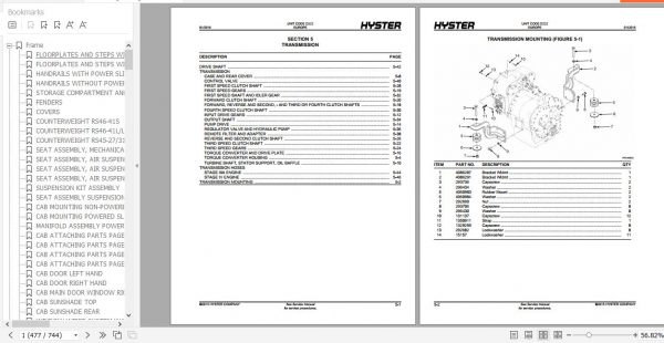 Hyster Forklift Truck D222 RS45 RS46 Parts Manual 4121228 3
