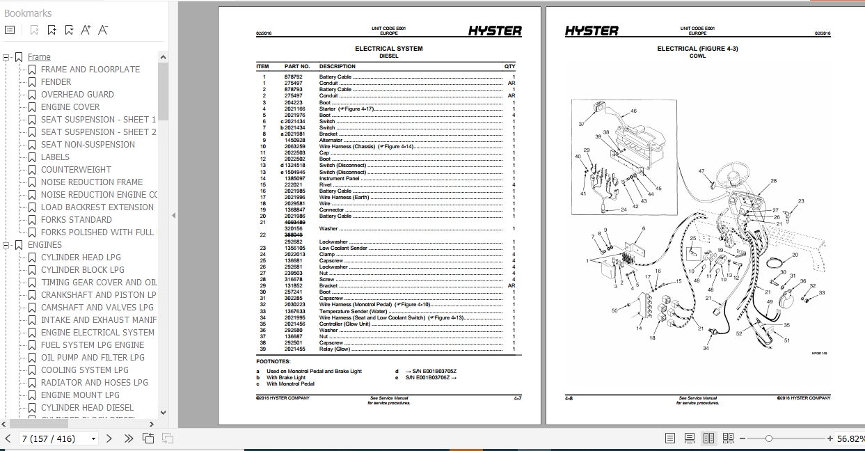 Hyster Forklift Truck E001 E001 (H2540XM, H40XMS) Parts Manual 1492521