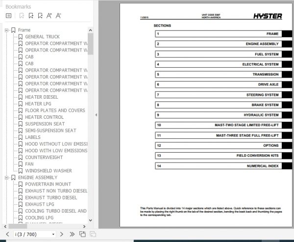 Hyster Forklift Truck E007 H165 280XL Parts Manual 897604 2