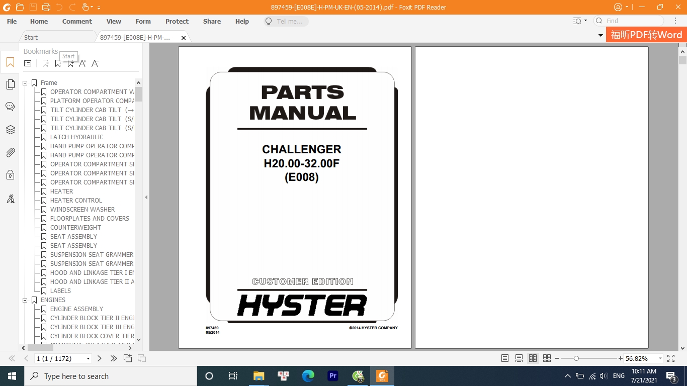 Hyster Forklift Truck E008 H20.00 32.00F Europe Parts Manual 897459 1