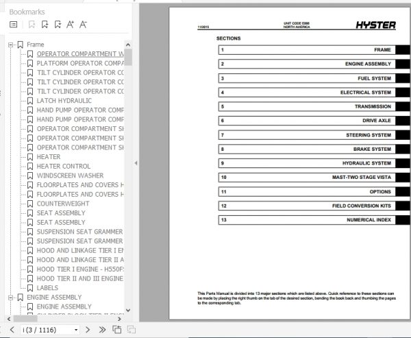Hyster Forklift Truck E008 H440 700F H550FS H620FS H700FS Parts Manual 1523725 2